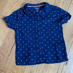 French toast blue dot button down top size 4